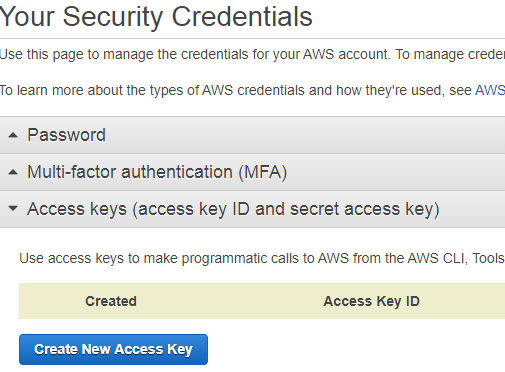 creating aws access key and secret