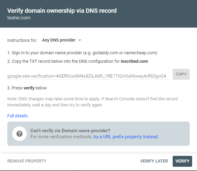 dns txt record to be added in dns configuration