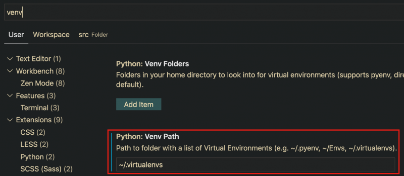 work with virtualenv python in visual studio code